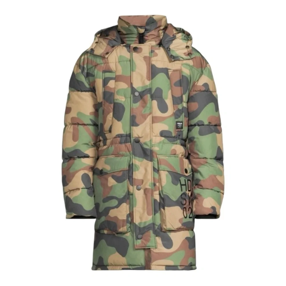HUDSON JEANS Camo Quilted & Hooded Parka Puffer Men’s Winter Coat Size Small